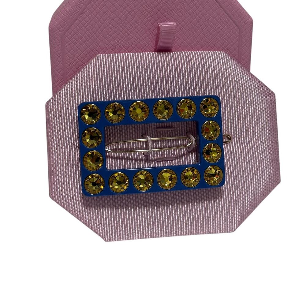 Swarovski Hair clip Round cut, Rectangular shape, Blue, Gold-tone plated
